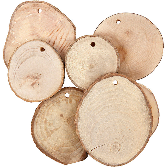 Træskiver med hul, diam. 40-70 mm, hulstr. 4 mm, tykkelse 5 mm, ca. 250 g, 25 stk./ 1 pk.