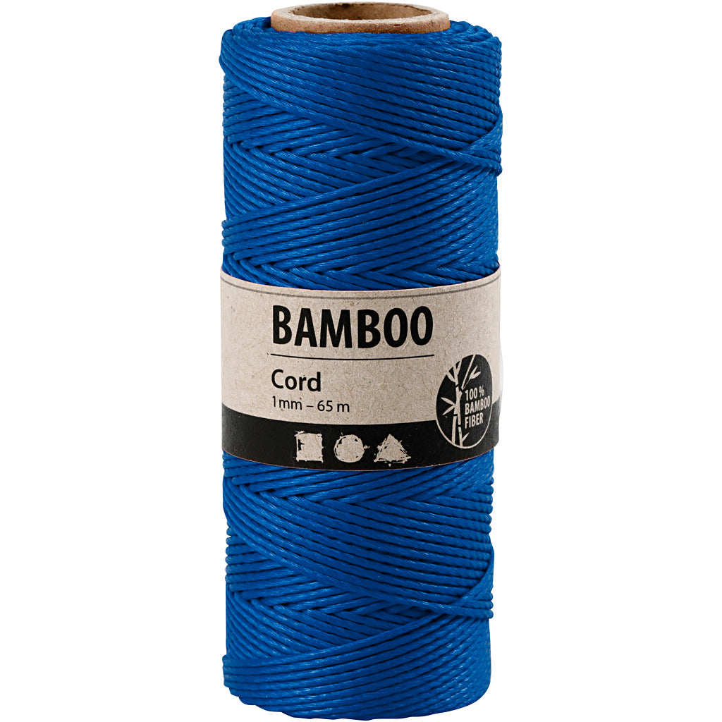 Bambussnor, tykkelse 1 mm, blå, 65 m/ 1 rl.