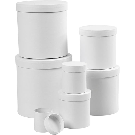 Æsker, runde, str. 7x7,5 + 9x10,2 + 12x12,7 + 14,5x15,2 + 17x17,7 + 19,5x20,2 + 22x22,7 cm, hvid, 7 stk./ 1 sæt