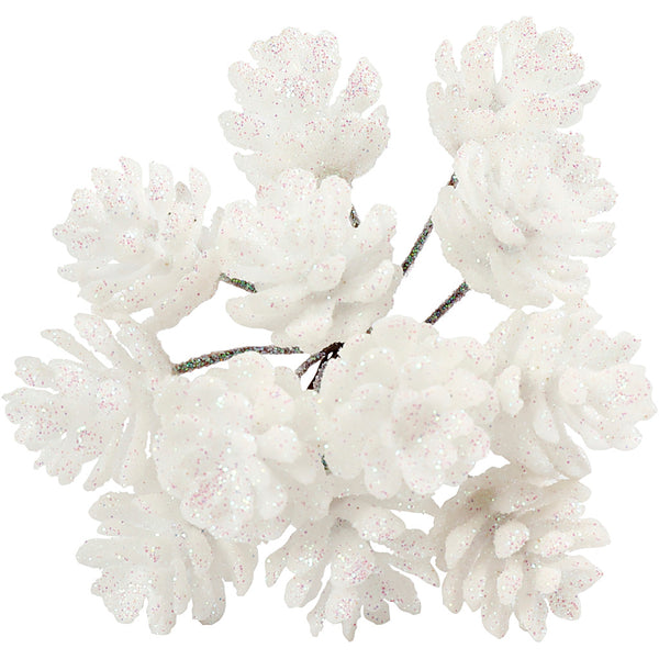 Kunstige kogler, diam. 20 mm, hvid, 12 stk./ 1 pk.