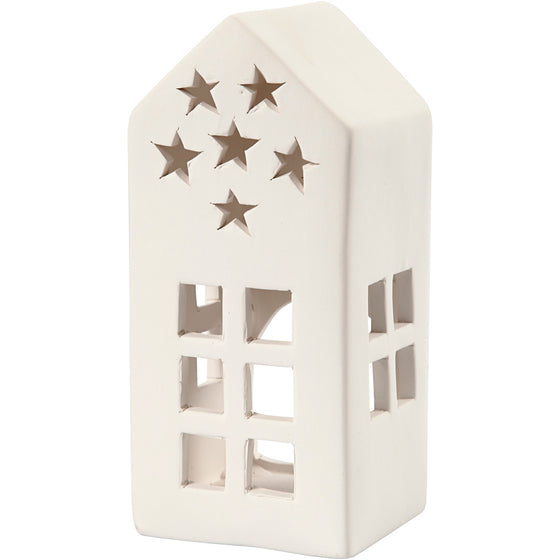 Fyrfadsstage, Hus, H: 16 cm, str. 7x7 cm, hvid, 8 stk./ 1 pk.