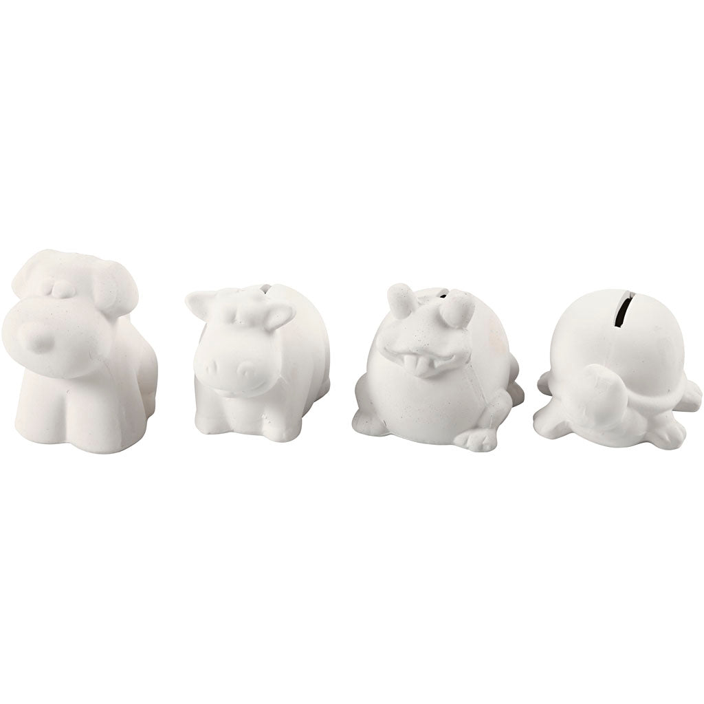 Sparebøsse, H: 7-10 cm, hvid, 4 stk./ 1 pk.