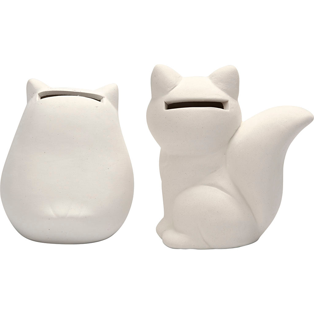 Sparebøsse, ugle og ræv, H: 9 cm, hvid, 2 stk./ 1 pk.
