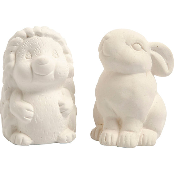 Sparebøsse, pindsvin og hare, H: 10 cm, hvid, 2 stk./ 1 pk.