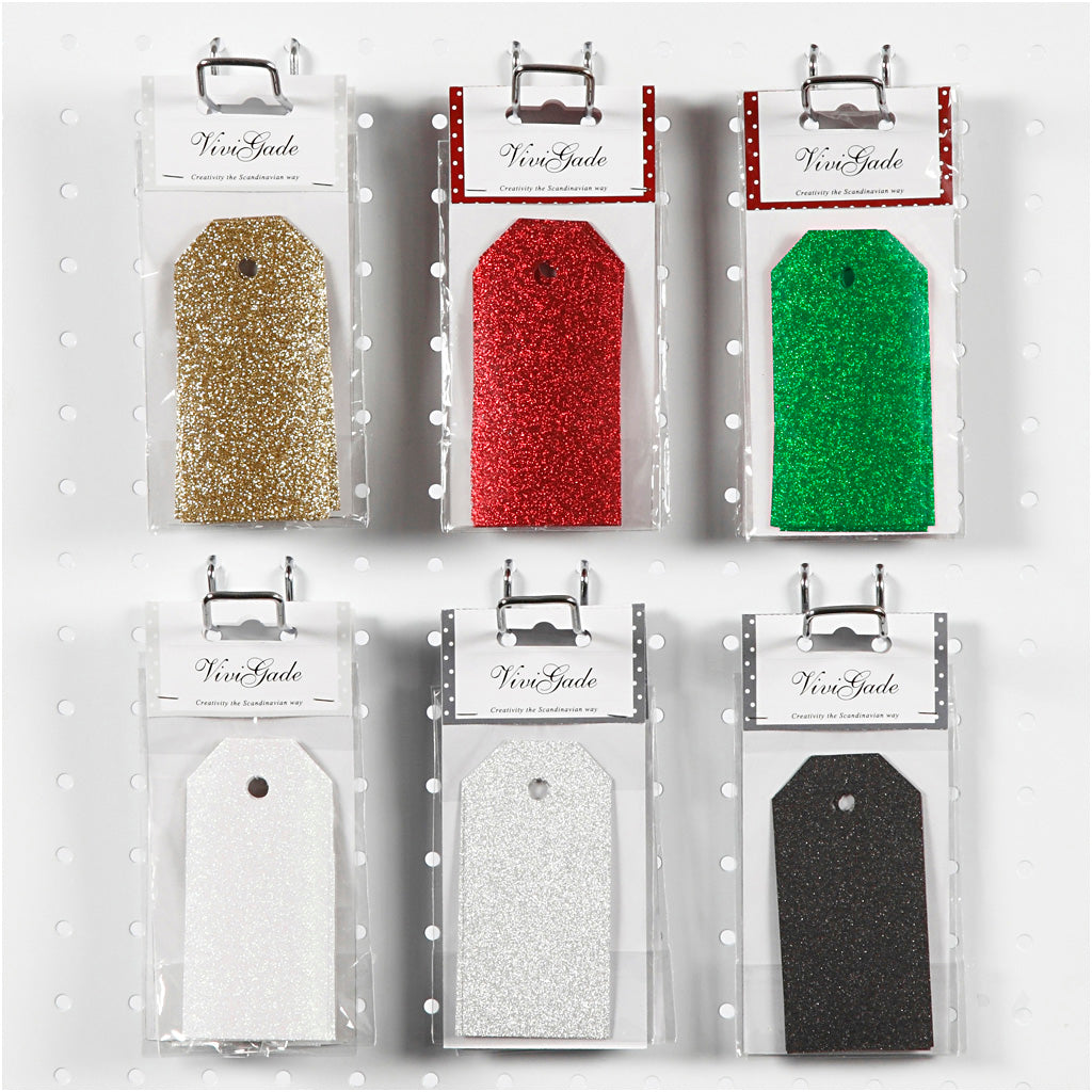 Glitter Manilamærker 5x10 cm - 60 stk. i 300 g karton