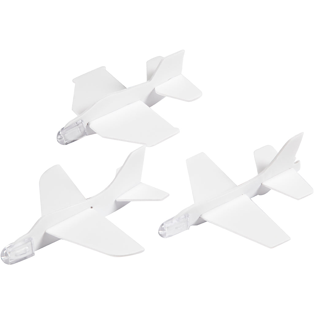 Flyvemaskiner, L: 11,5-12,5 cm, B: 11-12 cm, hvid, 3 stk./ 1 pk.
