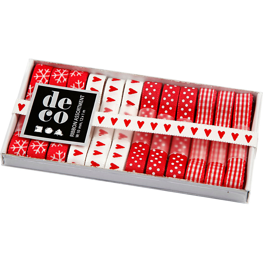 Dekorationsbånd, B: 10 mm, ass. farver, 12x1 m/ 1 pk.