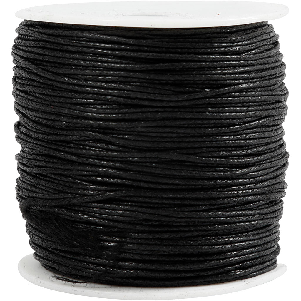 Bomuldssnor, tykkelse 1 mm, sort, 100 m/ 1 pk.