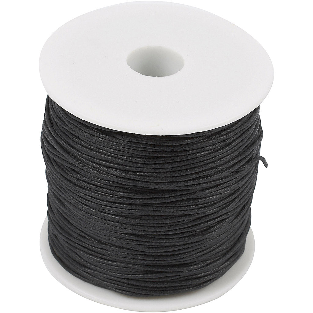 Bomuldssnor, tykkelse 1 mm, sort, 100 m/ 1 pk.