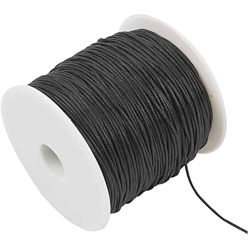 Bomuldssnor, tykkelse 1 mm, sort, 100 m/ 1 pk.