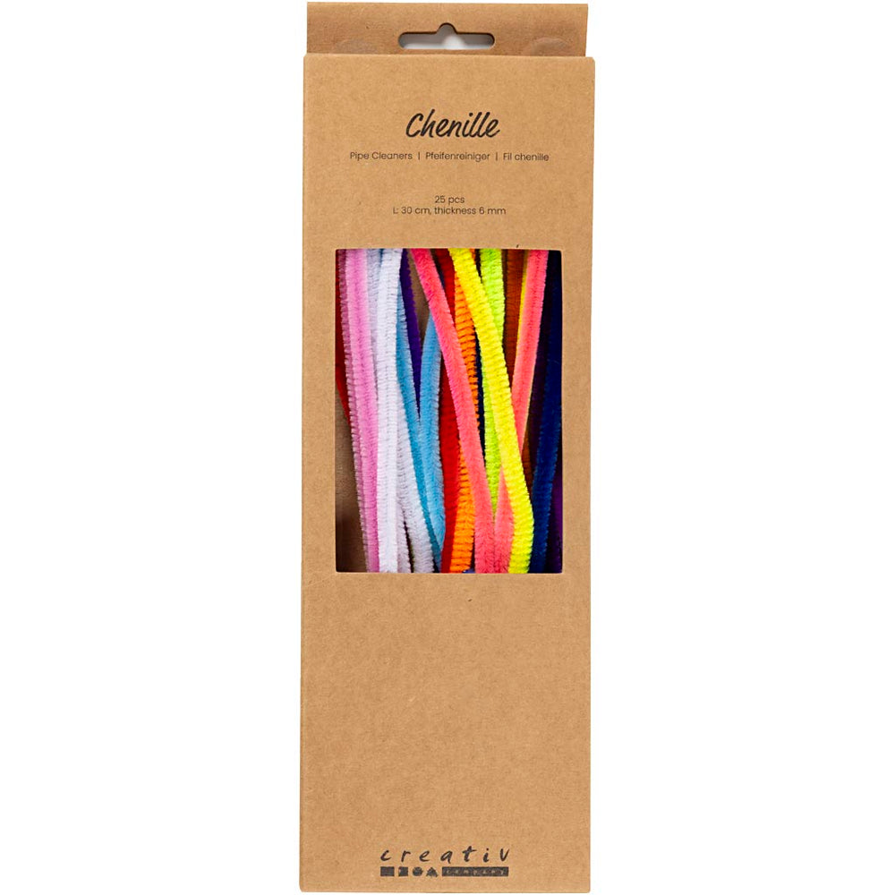 Chenille, L: 30 cm, tykkelse 6 mm, colorful, 25 ass./ 1 pk.