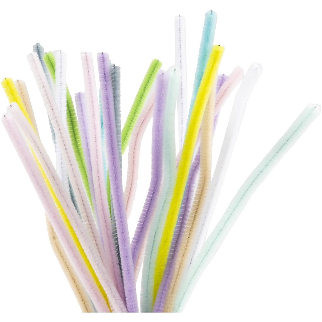 Chenille, L: 30 cm, tykkelse 6 mm, pastelfarver, 25 ass./ 1 pk.