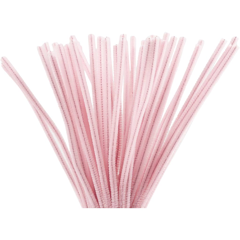 Chenille, L: 30 cm, tykkelse 6 mm, rosa, 50 stk./ 1 pk.