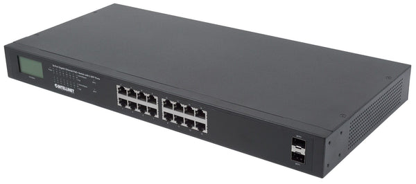Intellinet       2 SFP Ports, LCD Display, IEEE 802.3at/af Power over  ( / ) Compliant, 370 W, Endspan, 19 Rackmount (Euro 2-pin plug) Switch 16-porte Gigabit  PoE+
