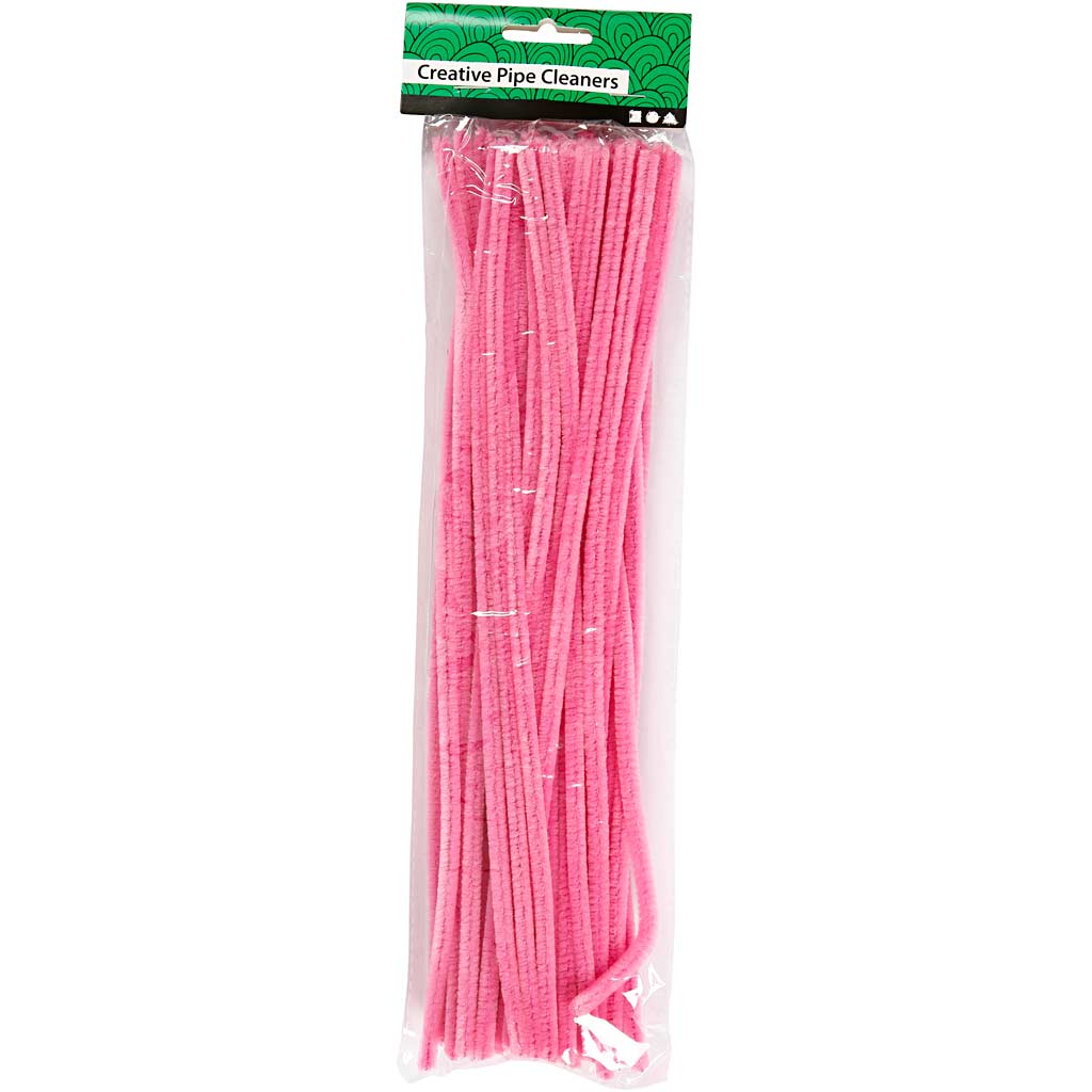 Chenille, L: 30 cm, tykkelse 6 mm, pink, 50 stk./ 1 pk.