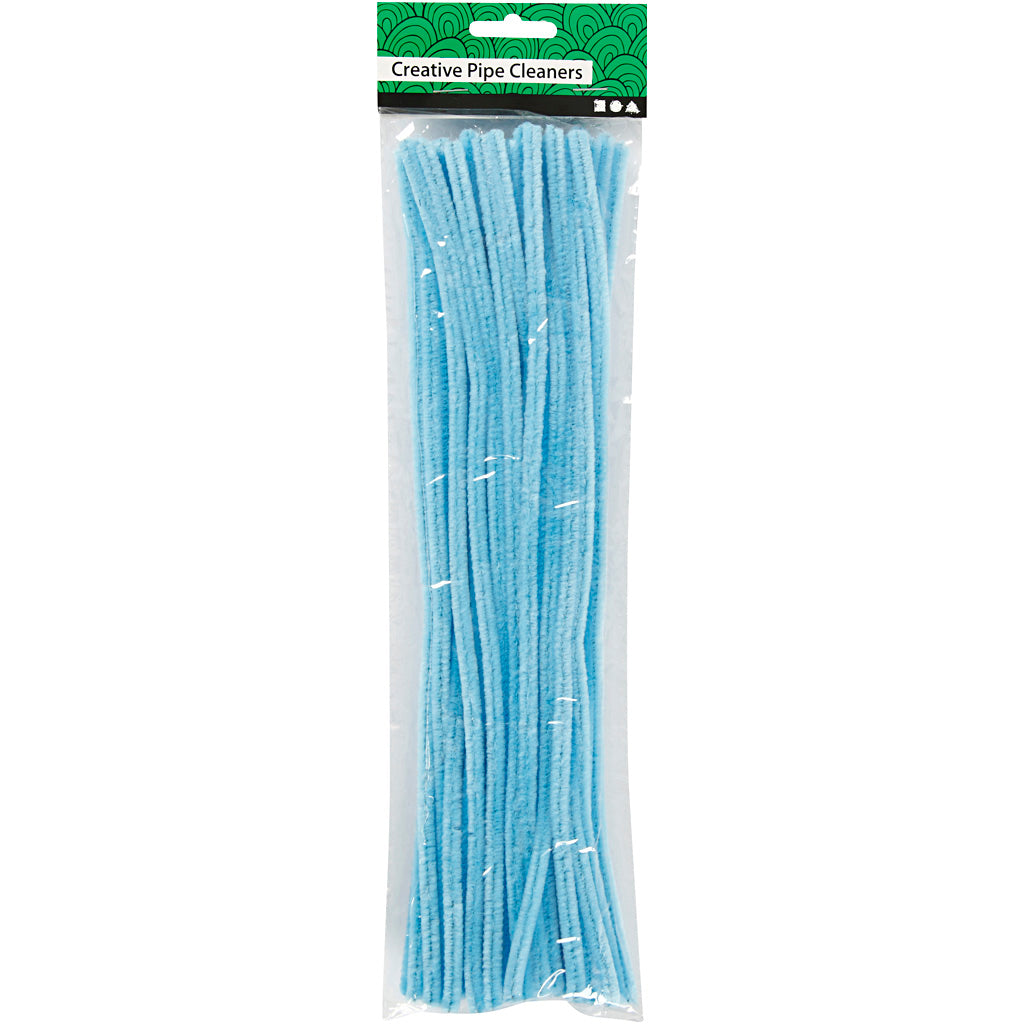 Chenille, L: 30 cm, tykkelse 6 mm, blå, 50 stk./ 1 pk.