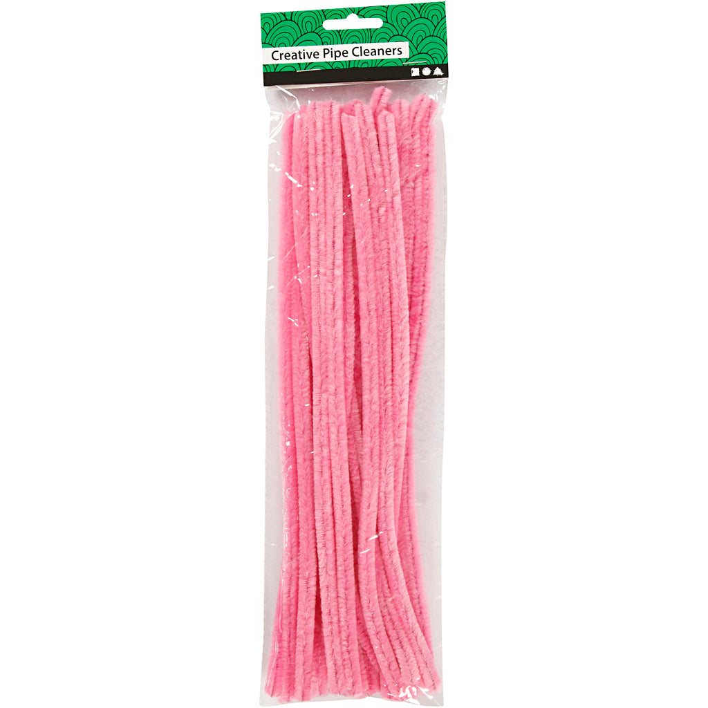 Chenille, L: 30 cm, tykkelse 9 mm, pink, 25 stk./ 1 pk.