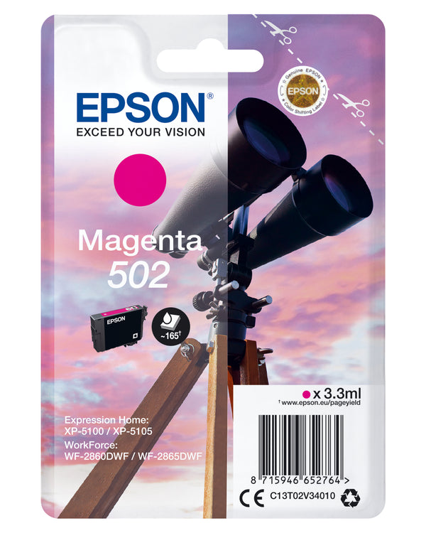 Epson 502 Magenta 165 sider Blæk C13T02V34010