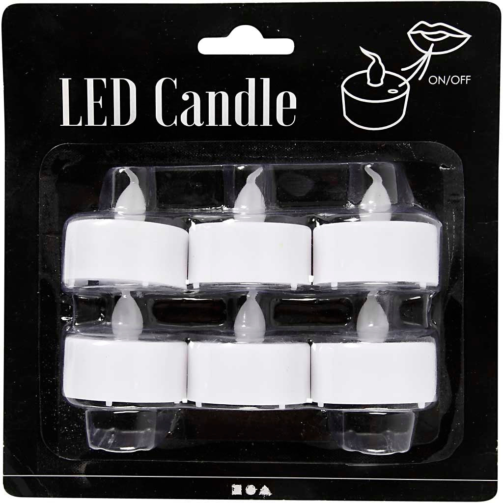 LED Fyrfadslys, H: 35 mm, diam. 38 mm, 6 stk./ 1 pk.