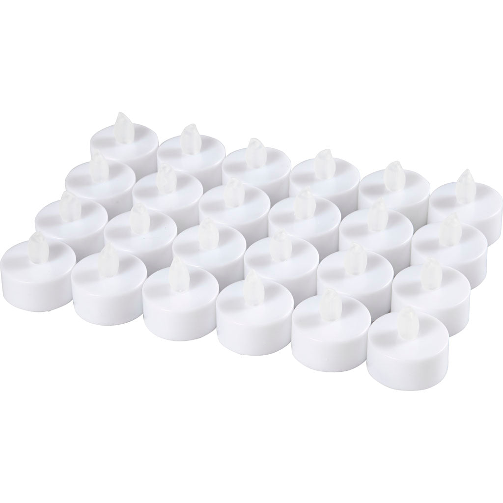 LED Fyrfadslys, H: 35 mm, diam. 38 mm, hvid, 24 stk./ 1 pk.