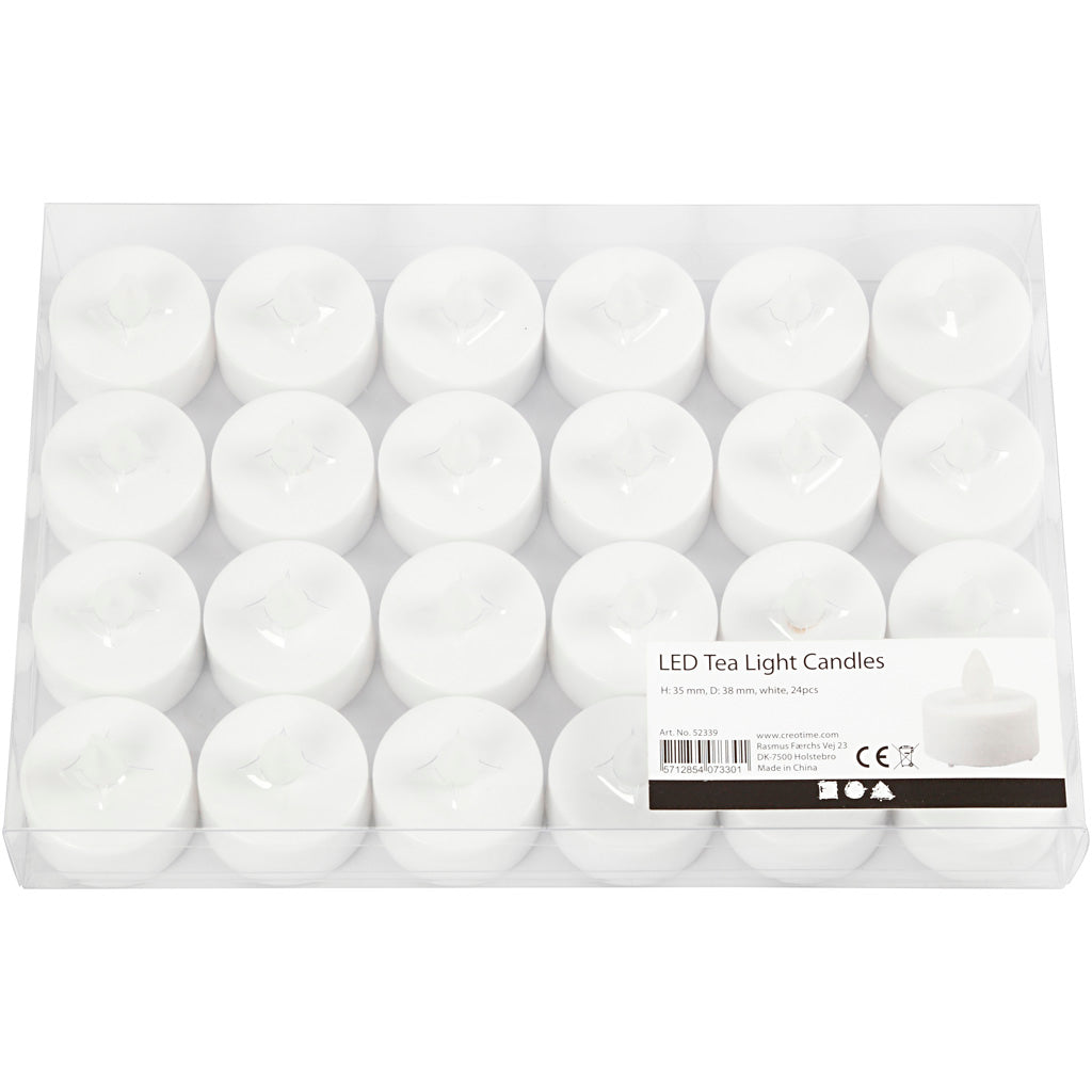 LED Fyrfadslys, H: 35 mm, diam. 38 mm, hvid, 24 stk./ 1 pk.