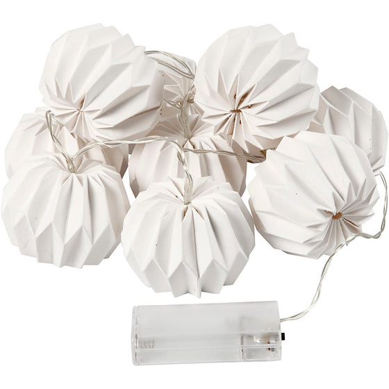 LED lyskæde med lampeskærme, rund, H: 55 mm, L: 100 cm, diam. 75 mm, hvid, 1 stk.