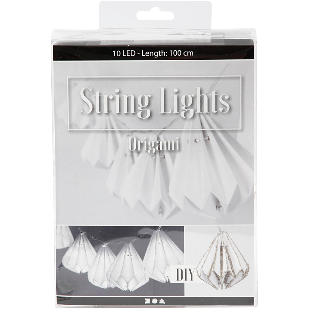 LED lyskæde med lampeskærme , H: 80 mm, L: 100 cm, diam. 65 mm, hvid, 1 stk.