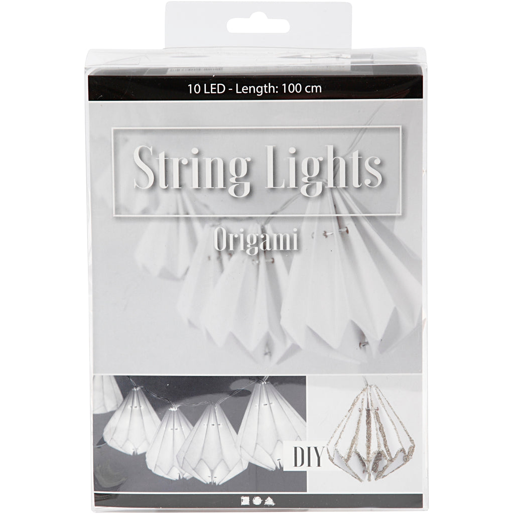 LED lyskæde med lampeskærme , H: 80 mm, L: 100 cm, diam. 65 mm, hvid, 1 stk.