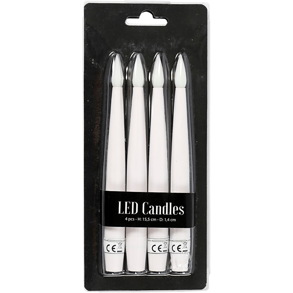 LED Juletræslys, H: 15,5 cm, diam. 14 mm, 4 stk./ 1 pk.