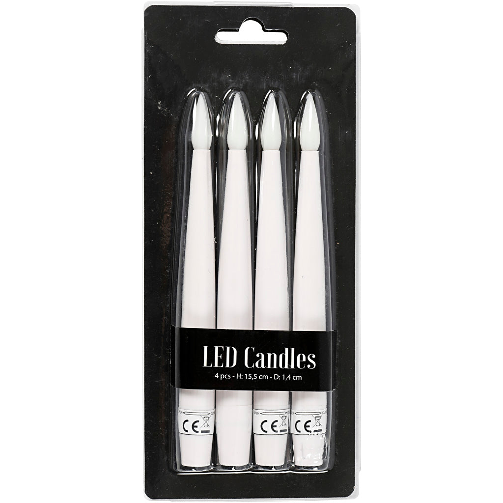LED Juletræslys, H: 15,5 cm, diam. 14 mm, 4 stk./ 1 pk.