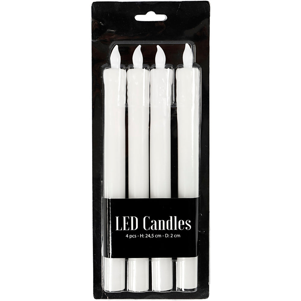LED Stearinlys, H: 24,5 cm, diam. 20 mm, 4 stk./ 1 pk.
