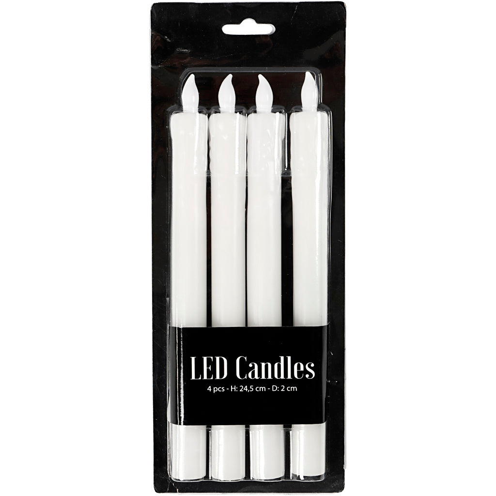 LED Stearinlys, H: 24,5 cm, diam. 20 mm, 4 stk./ 1 pk.