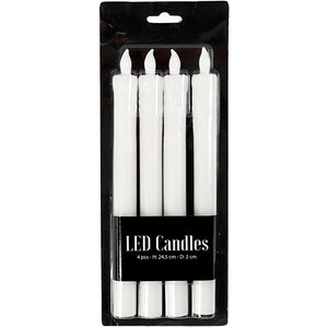 LED Stearinlys, H: 24,5 cm, diam. 20 mm, 4 stk./ 1 pk.
