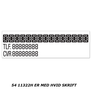 Firma, tlf. og cvr-skilt hvid