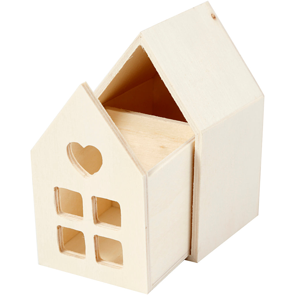 Hus med skuffe, H: 10,8 cm, D: 6,8 cm, B: 6,8 cm, 1 stk.