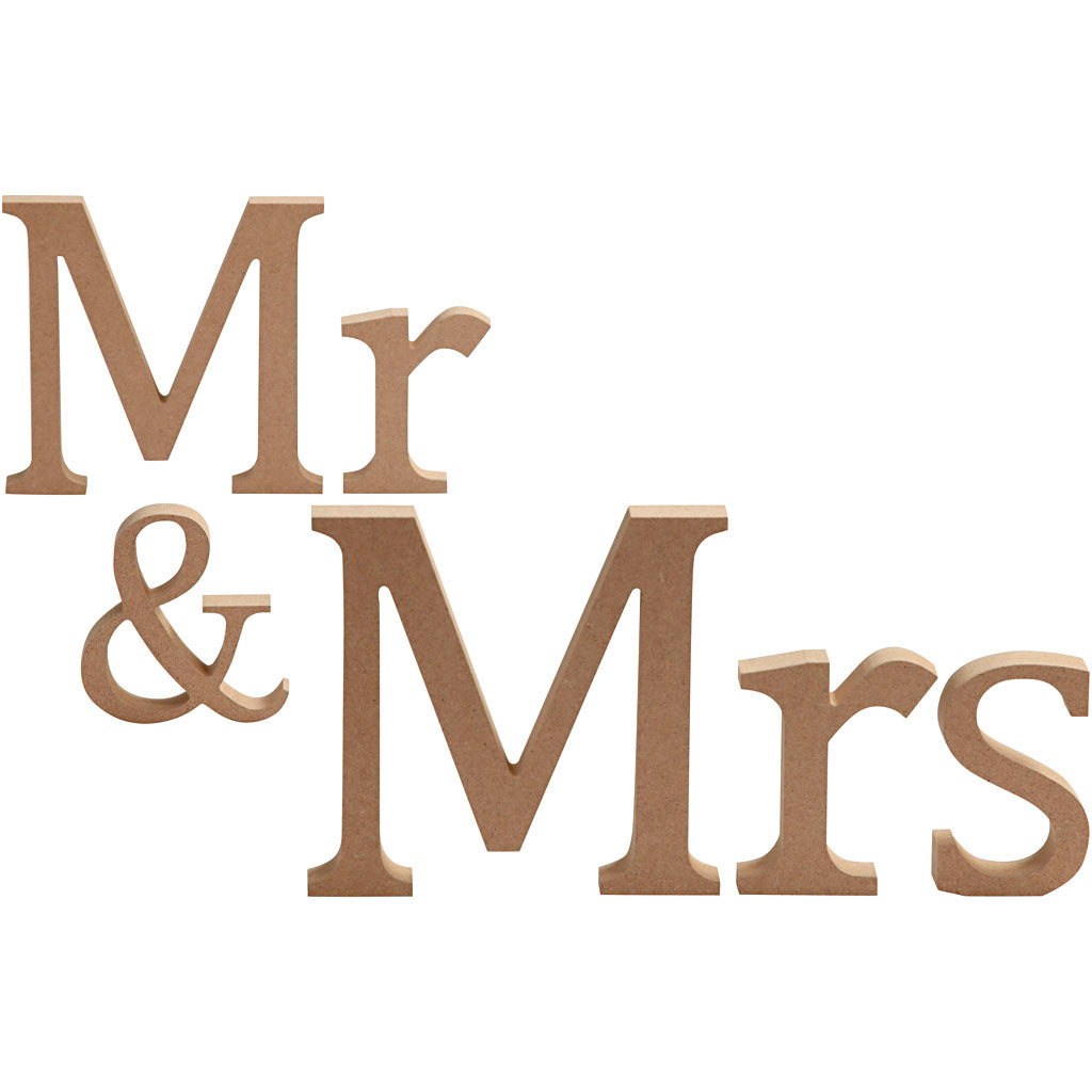 Bogstaver, Mr &amp; Mrs, H: 13 cm, D: 1,5 cm, 1 sæt