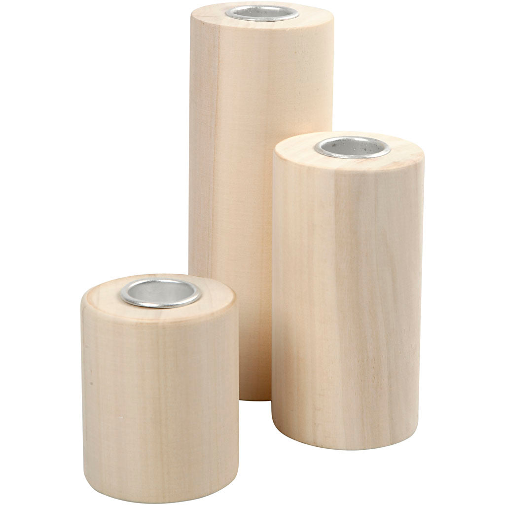 Lysestager, H: 14,5+9+6,5 cm, hulstr. 2,3 cm, 3 stk./ 1 pk.