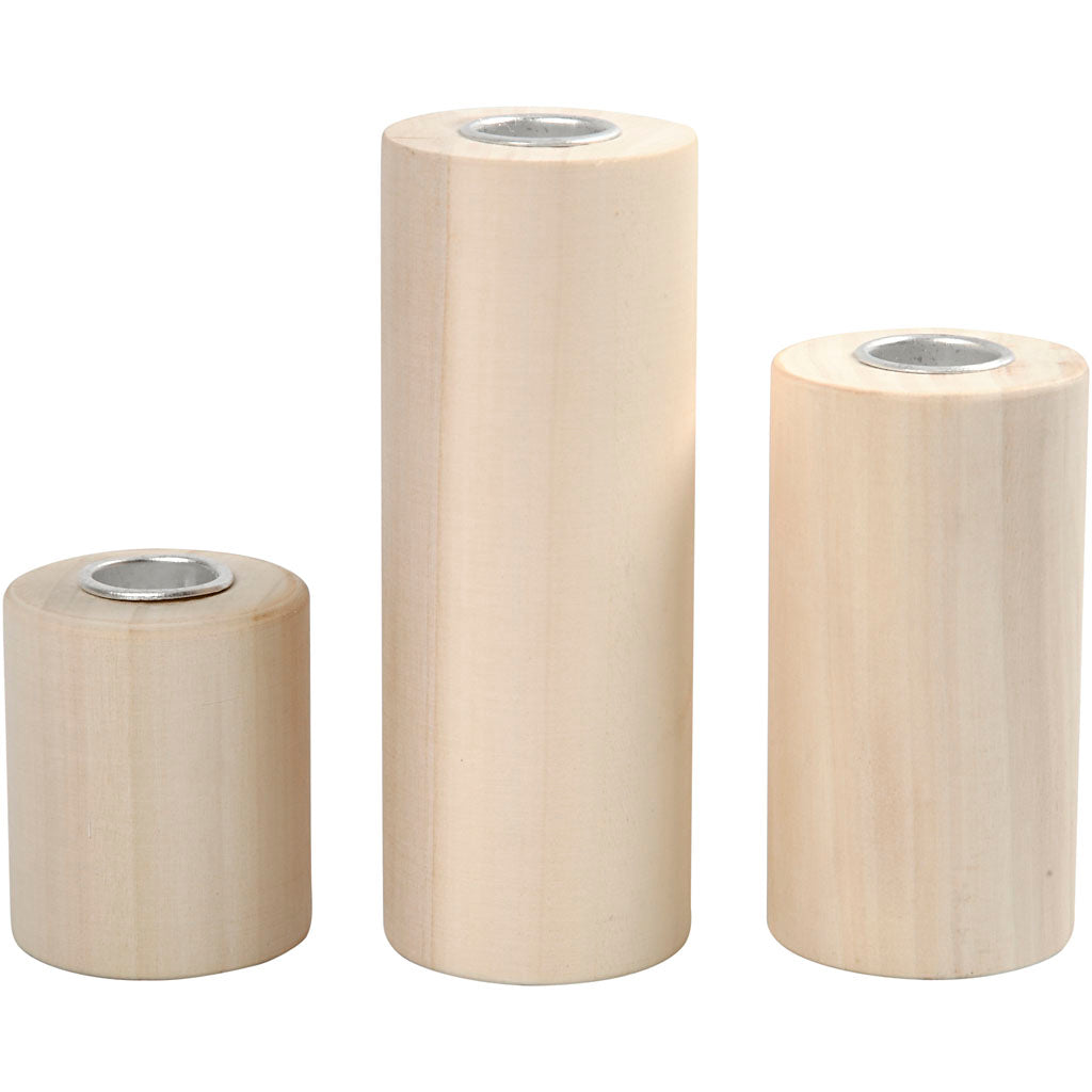 Lysestager, H: 14,5+9+6,5 cm, hulstr. 2,3 cm, 3 stk./ 1 pk.