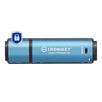 Kingston IronKey Vault Privacy 50 Series 64GB USB 3.2 Gen 1 USB stick Blå
