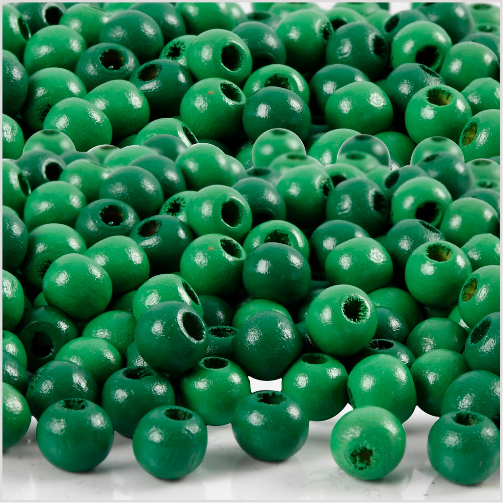 Træperler, diam. 5 mm, hulstr. 1,5 mm, ca. 150 stk., grøn, 6 g/ 1 pk.