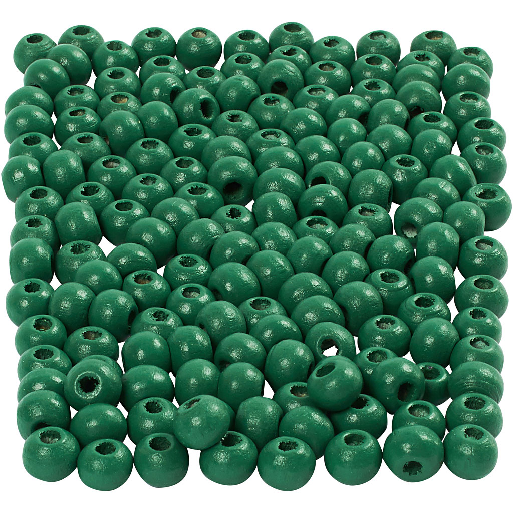 Træperler, diam. 5 mm, hulstr. 1,5 mm, ca. 150 stk., grøn, 6 g/ 1 pk.