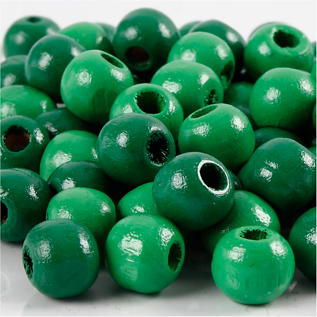 Træperler, diam. 10 mm, hulstr. 3 mm, ca. 70 stk., grøn, 20 g/ 1 pk.