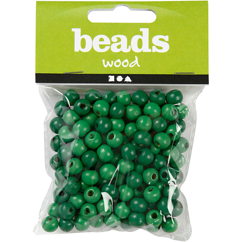 Træperler, diam. 10 mm, hulstr. 3 mm, ca. 70 stk., grøn, 20 g/ 1 pk.