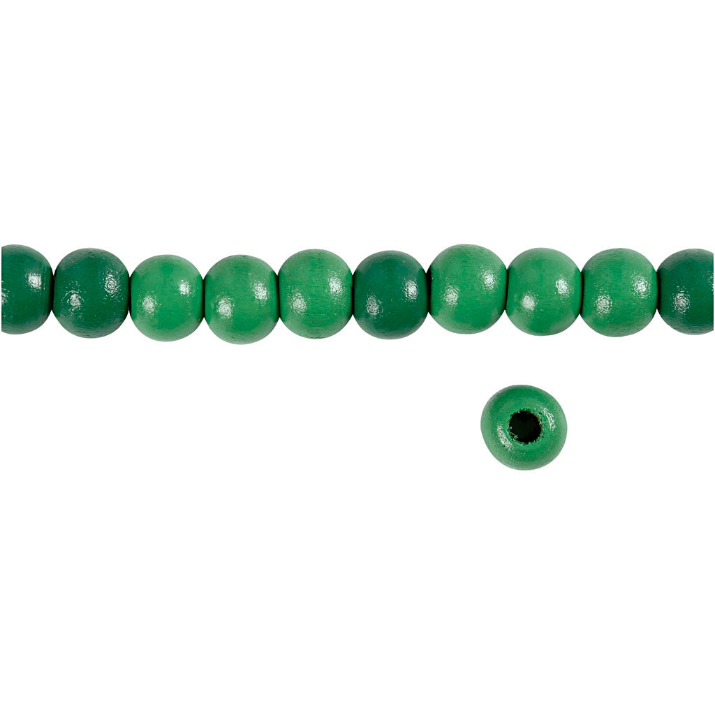 Træperler, diam. 10 mm, hulstr. 3 mm, ca. 70 stk., grøn, 20 g/ 1 pk.