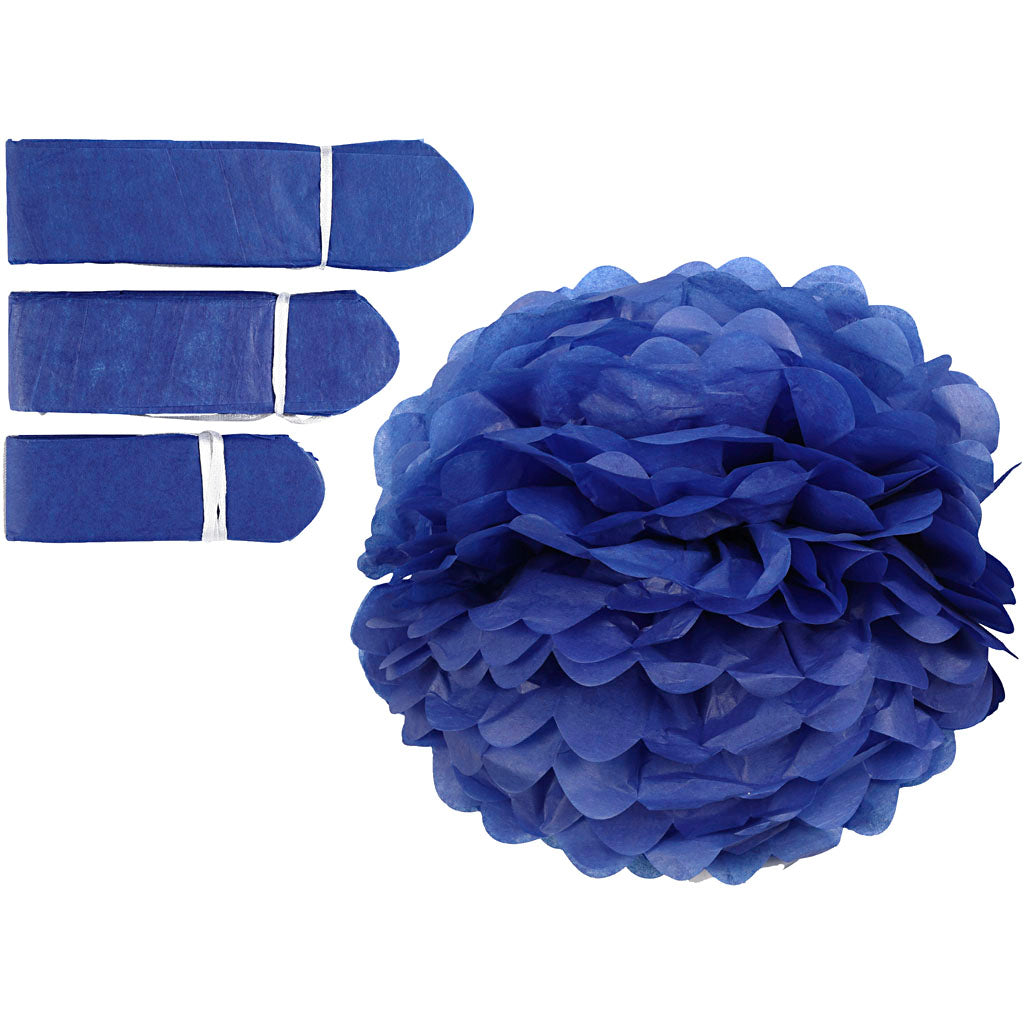 Papirpomponer, diam. 20+24+30 cm, 16 g, mørk blå, 3 stk./ 1 pk.