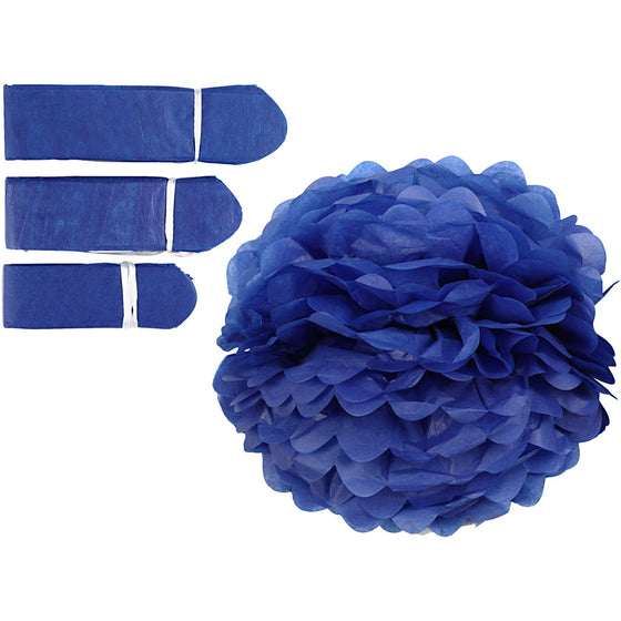 Papirpomponer, diam. 20+24+30 cm, 16 g, mørk blå, 3 stk./ 1 pk.