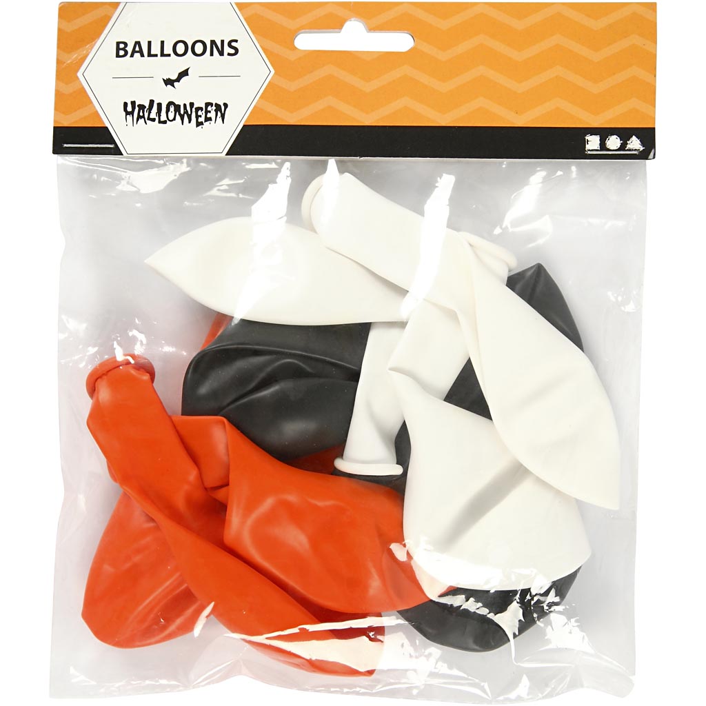 Balloner, runde, diam. 23-26 cm, sort, orange, hvid, 10 stk./ 1 pk.