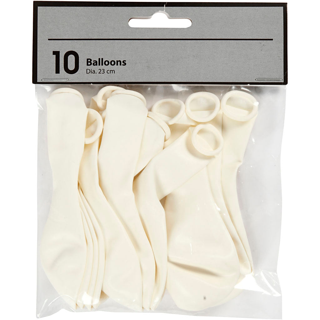 Balloner, diam. 23 cm, runde, hvid, 10 stk./ 1 pk.