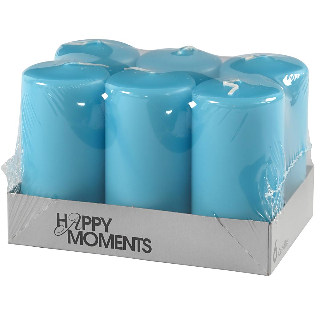 Bloklys, H: 100 mm, diam. 50 mm, lyseblå, 6 stk./ 1 pk.