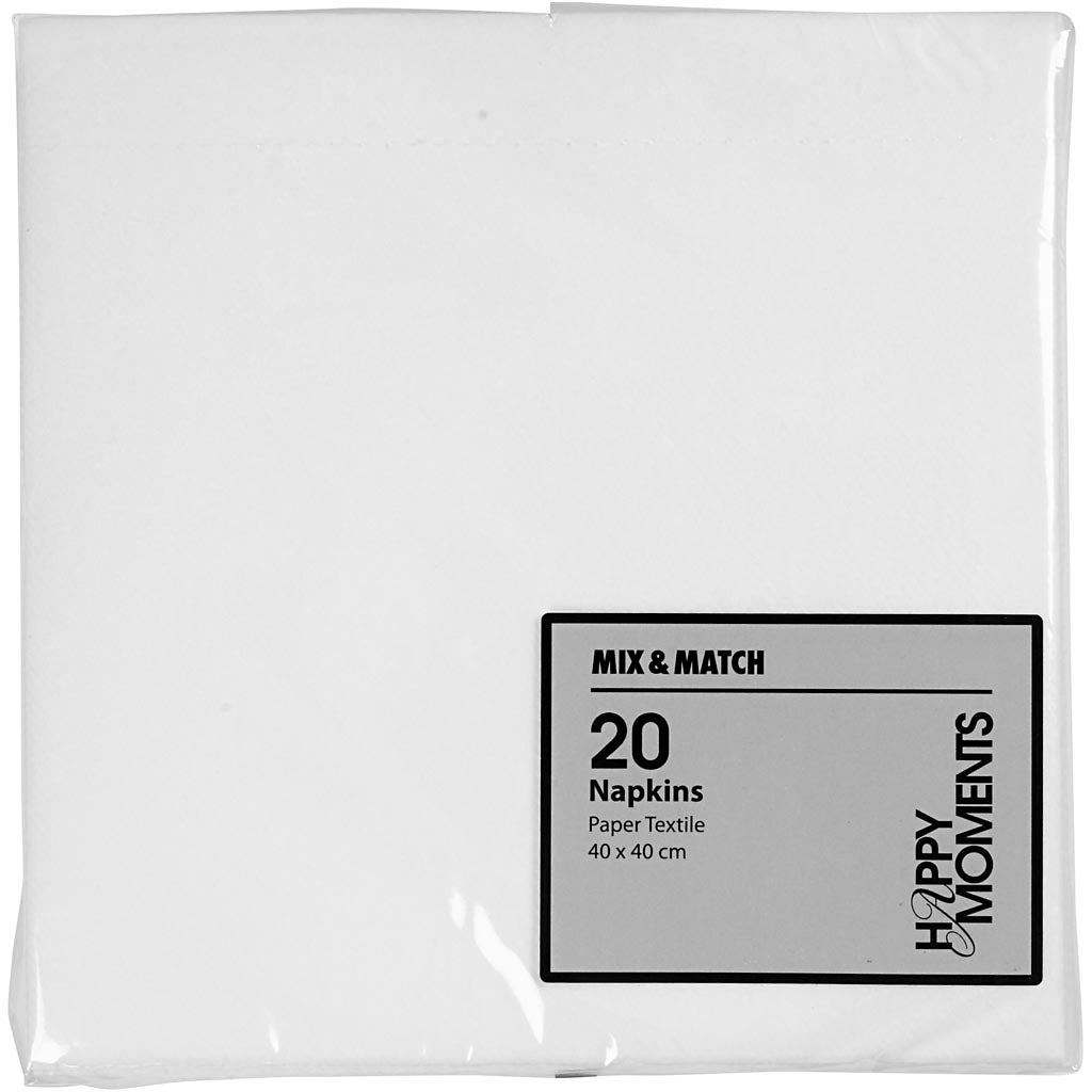 Servietter, str. 40x40 cm, 60 g, hvid, 20 stk./ 1 pk.